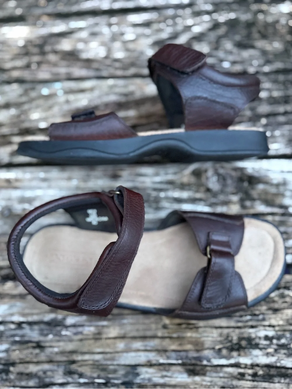 Lands' End Men's Sz 11 Comfort Adjustable Brown Leather Hook-&-Loop Sandals P2